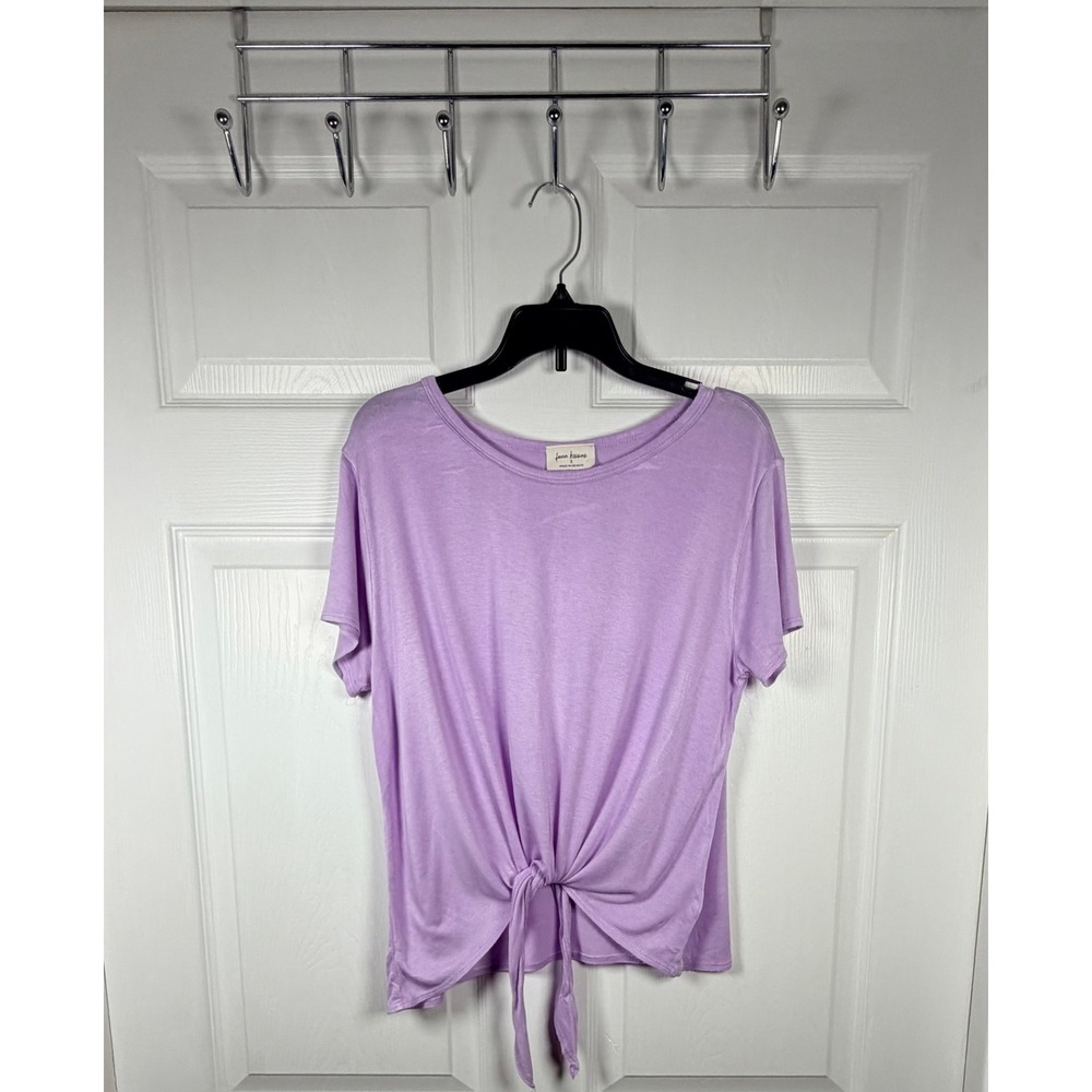 Free Kisses Women Lavender Purple Front Tie Short Sleeve Top Size S K0425